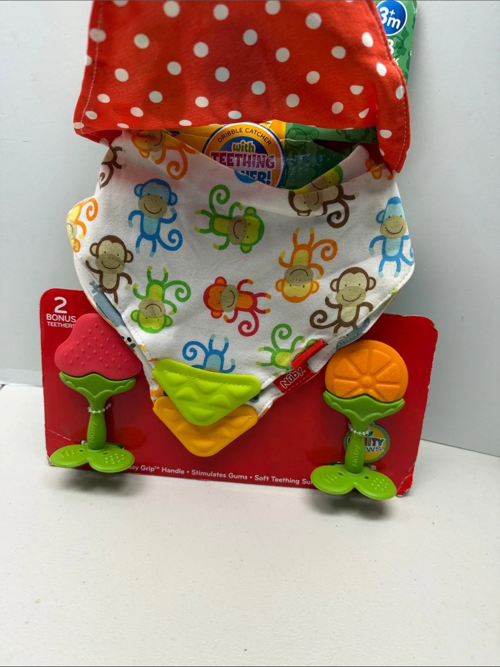Nuby Kids Owl Teething Bib with Colorful Owl Print - Multicolor with tethers